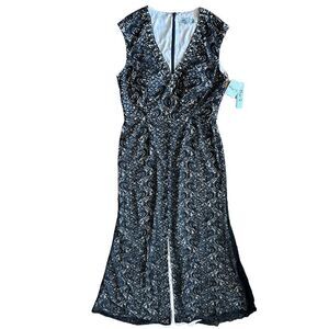 New Eliza J Black Lace V Neck Evening Dress Maxi Gown Front Slit embellished